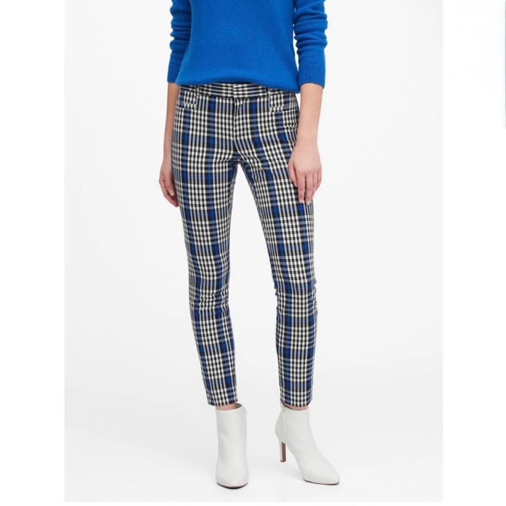 Banana Republic Sloan Black White Blue Plaid Pants